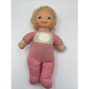 Vintage Mattel La La Jingle Baby Doll 1981 with Rattle Pink Polka Dot 12 Inch